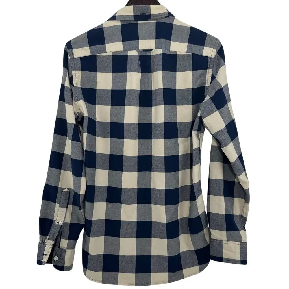 J.Crew Oxford Shirt Mens S Slim Fit Blue Tan Buffalo Plaid Cotton Button Up